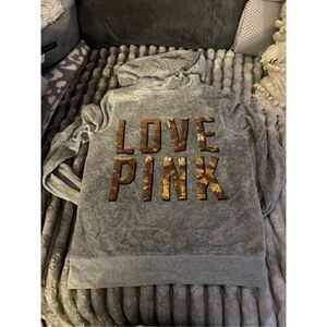 Vs pink y2k fur lined bling zip up hoodie jacket